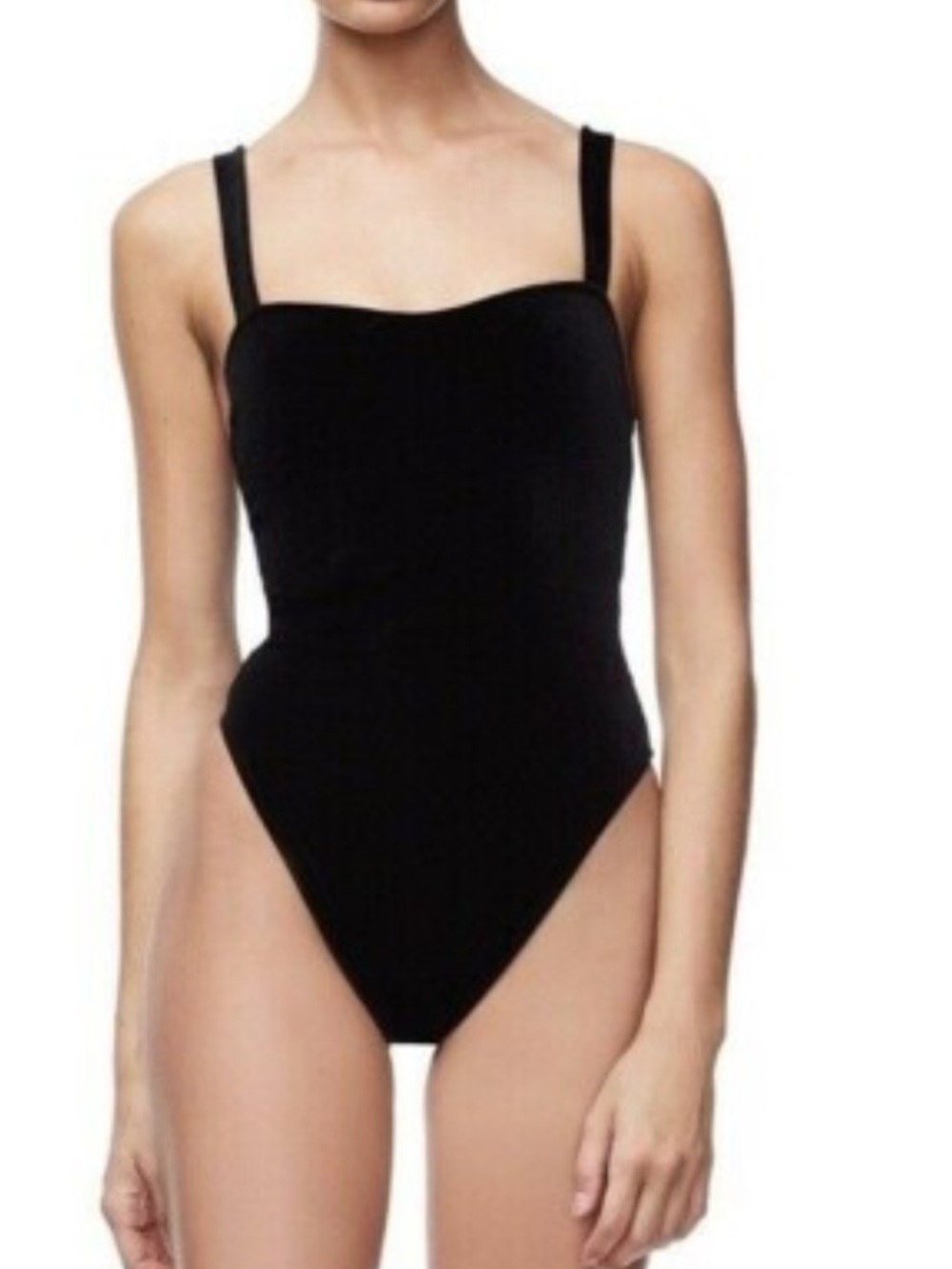NWOT Good American Blavk Velvet Bodysuit Sweetheart neckline